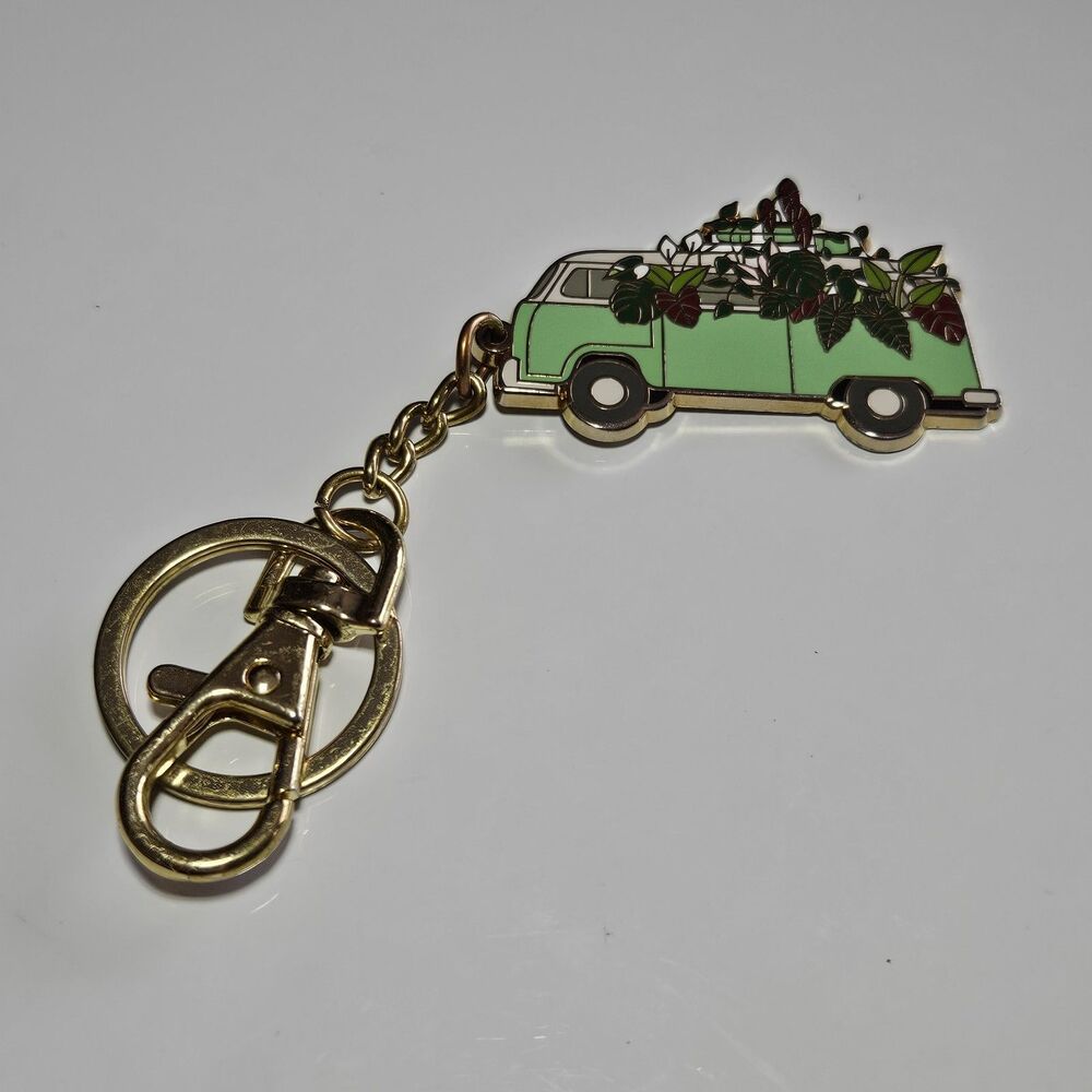 Plant Scouts Gold Tone Green Van With Plants Keychain